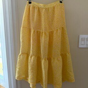 H&M Divided Maxi Lined Tiered Skirt Womens 6 Boho Yellow Floral Cottage Core